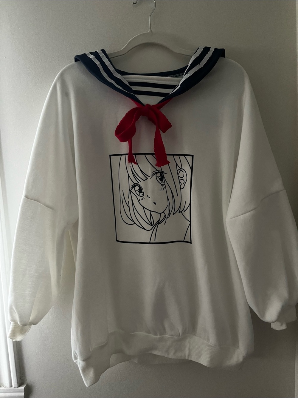 SUPER CUTE! White Sailor-Collar Anime Sweater with Red Bow